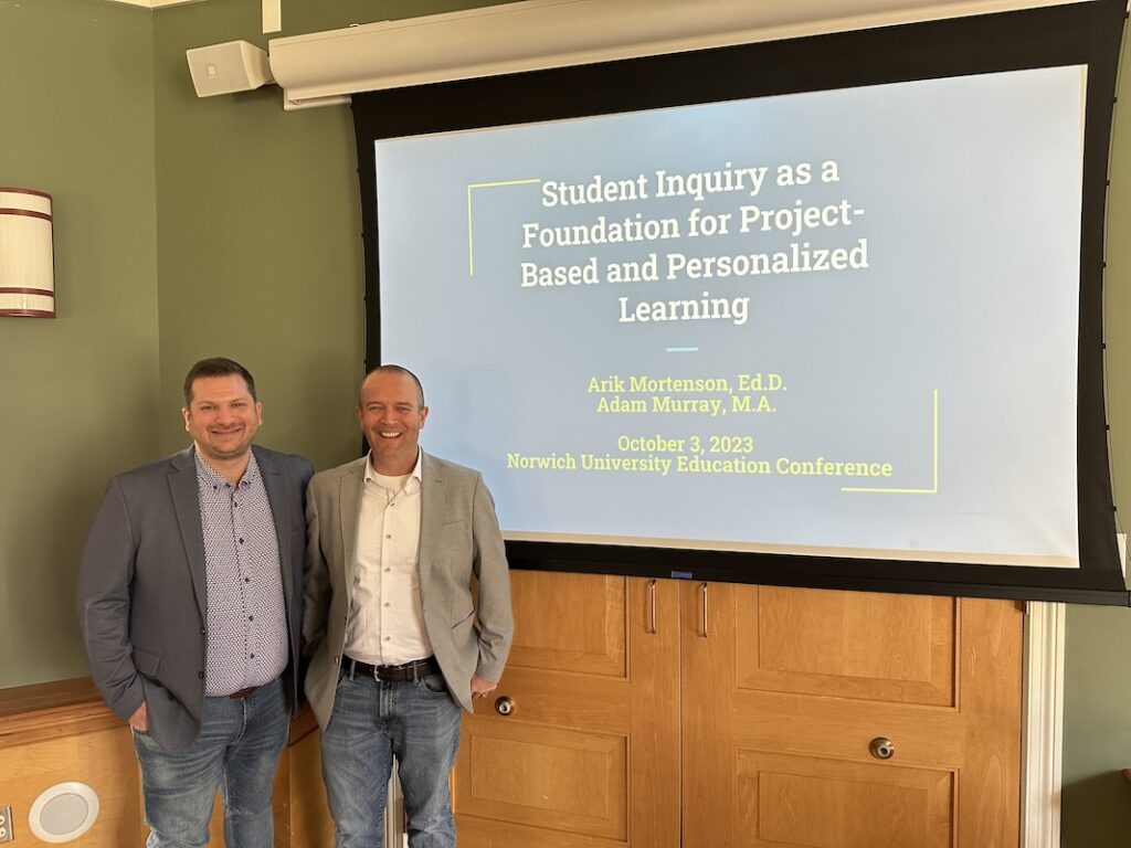 Photo of Adam Murray presenting at the Norwich University Education Conference on Inquiry and Play in education