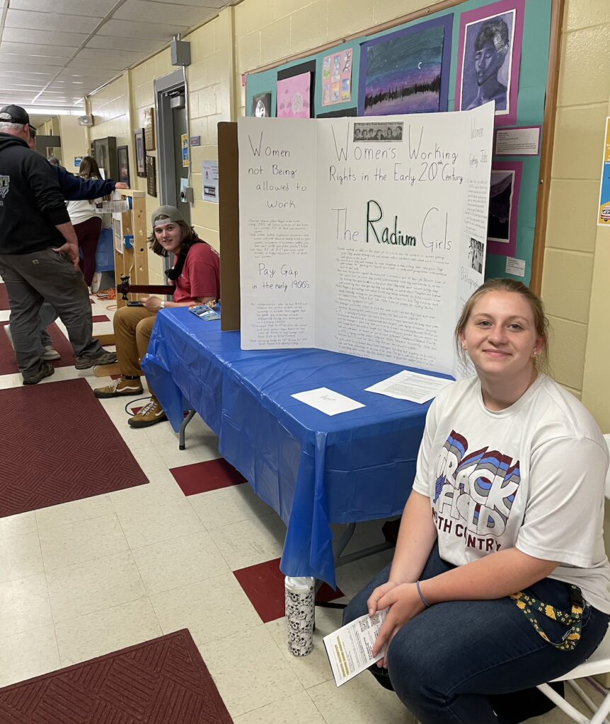 Image of NCUHS student presented the learning about the Radium Girls from their US History Course.
